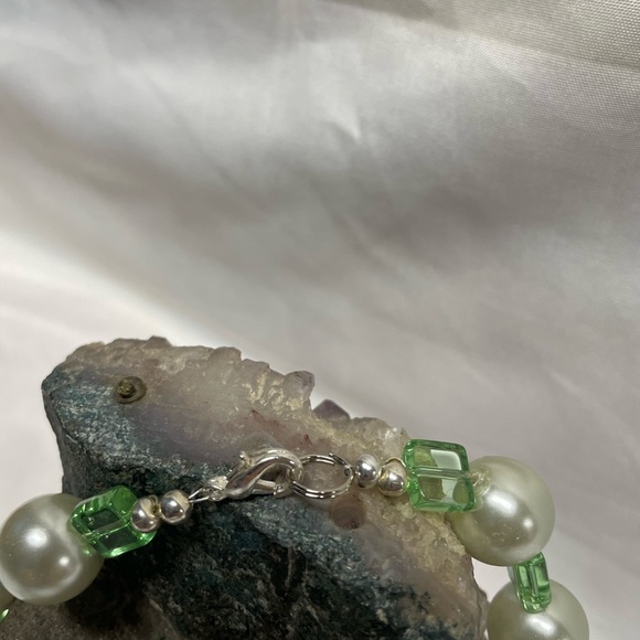 Green Glass Pearl Beaded Necklace Set, Green Jewelry, Prom Necklace Set. - Picture 3 of 16